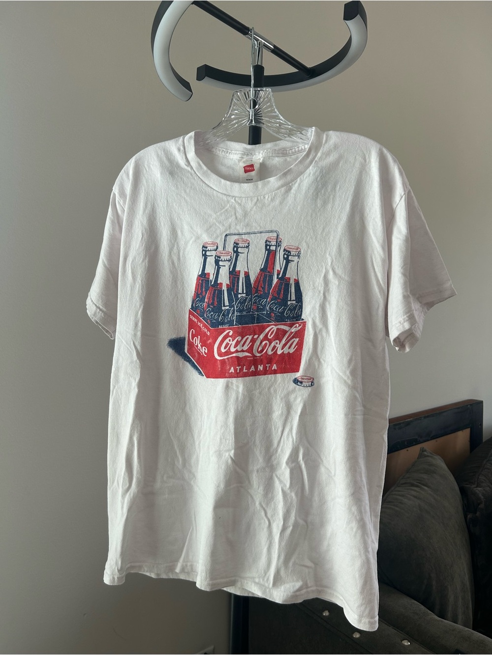 Coca Cola White Tee with Red & Navy Bottle Crate Graphic